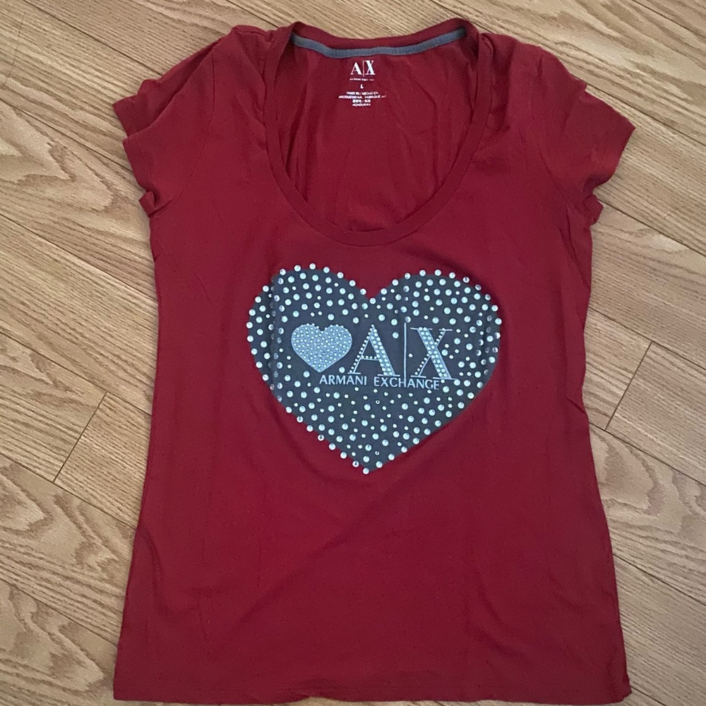 Armani Exchange Red Heart Graphic Tee